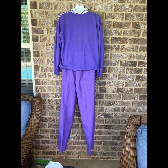 Koret Francisca Purple  Stripes Floral Top long sleeve Pant Set Size M/8 - Picture 6 of 12